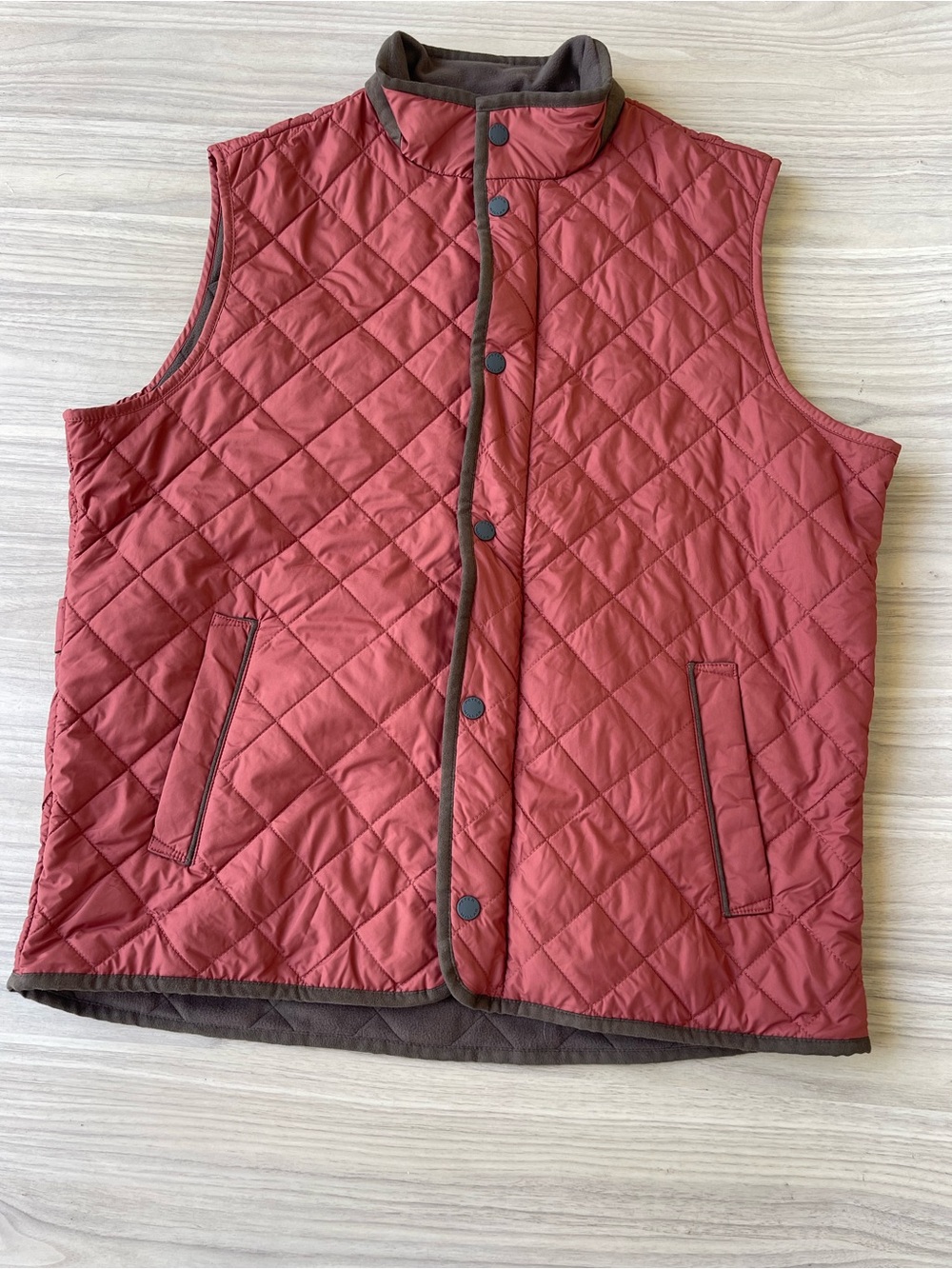 Peter Millar Quilted Tan and Brown Vest with Red Trim